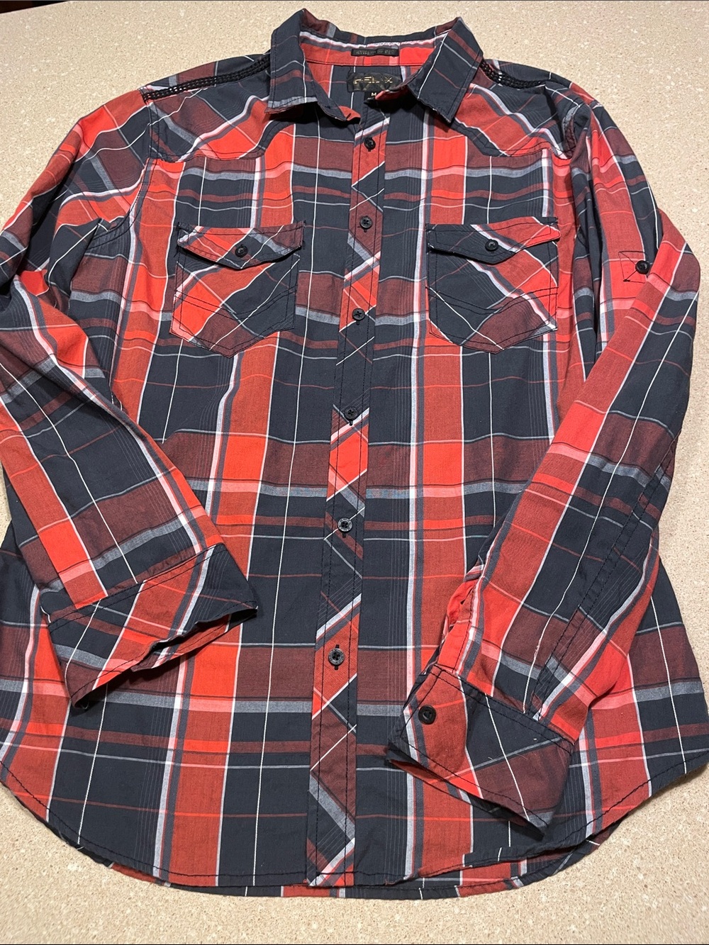 Helix Red and Black Plaid Long-Sleeve Button-Down Shirt